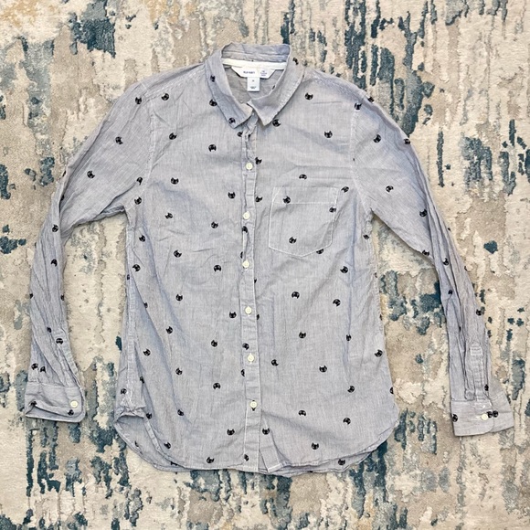 A25 Old Navy “The Classic” Collared Button Shirt Striped Cats Cat Kitty sz XS - Picture 8 of 13